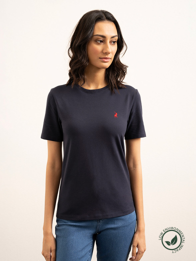  Women's Navy Allie Short Sleeve Small Pony Stretch Tee