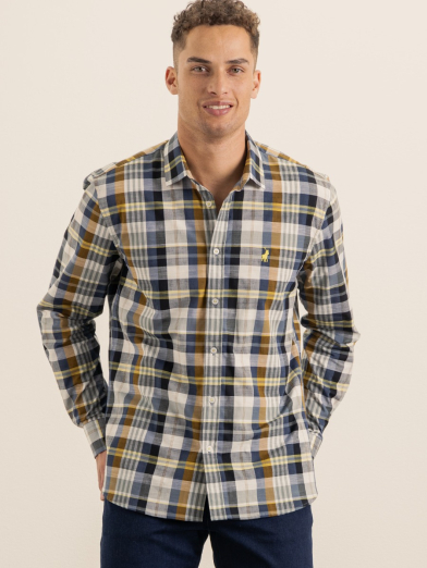 Mens Long Sleeve Linen Check Shirt 