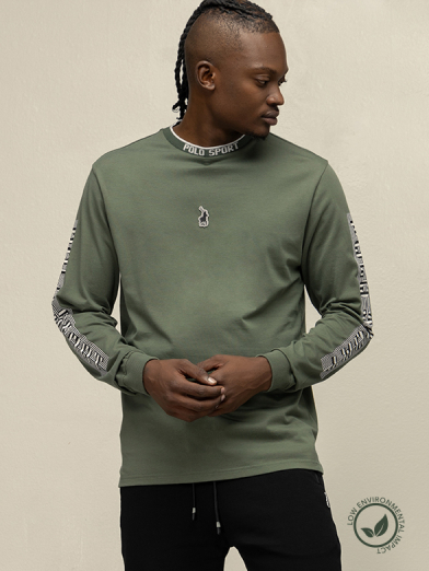 Mens Long Sleeve Jacquard Logo Tee