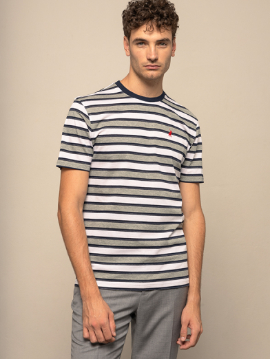 Mens Short Sleeve Double Mercerised Stripe Tee