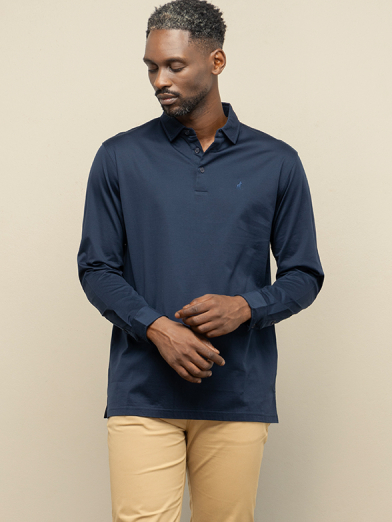 Mens Long Sleeve Double Mercerised Plain Golfer