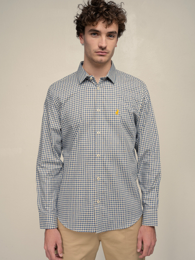 Mens Long Sleeve Dobby Gingham Shirt