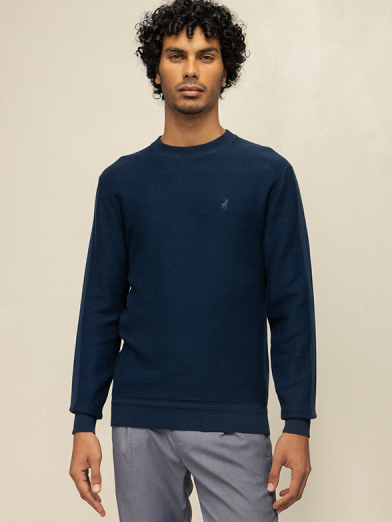 Mens Long Sleeve Textured Plain Knitwear