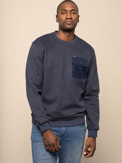 Mens Long Sleeve Crew Pocket Sweater