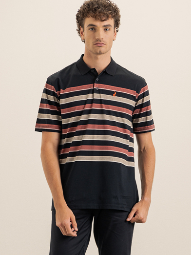 Mens Stripe Short Sleeve Double Mercerised Golfer